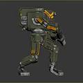 Futuristic Intelligent Mechanical Robot Green and Orange with Weapon Multi Legged Mechanical Structure 3d model