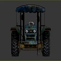 Old Teal Rusty Tractor With Blue Canopy And Red Rimmed Wheels 3d model