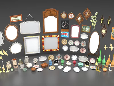 Decorative Ornament Set With Various Frames Clocks Vases Plates For Home 3d model