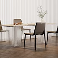 Modern Dining Table Set With Marble Top Four Chairs Wooden Floor White Blinds