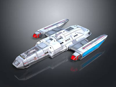 Futuristic White Spaceship Design With Red Blue Thrusters And Wing Structures 3d model
