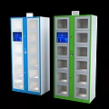 Smart Lockers With Transparent Door Digital Screen And Multiple Compartments In Blue Green