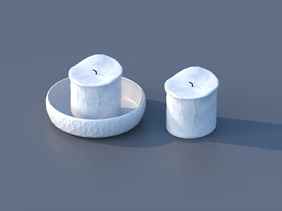 White Textured Candles With Wavy Edge Dish For Daily Life Use 3d model