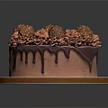 Delicious Chocolate Cake With Drizzle Cream Swirls And Truffles On Serving Plate