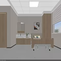 Modern Hospital Room Interior With Wooden Bed Washbasin Mirror And Window