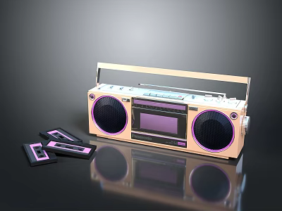 Vintage Gold Boombox with Cassette Tapes and Retro Audio Features 3d model