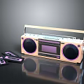 Vintage Gold Boombox with Cassette Tapes and Retro Audio Features