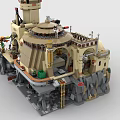 Detailed Building Blocks Castle Model With Twin Towers Rocky Base And Arched Structures