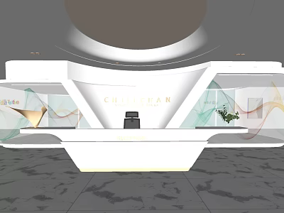 CHILDREAM Modern Reception Desk Design With Gray Marble Floor Green Plants And Elegant Lighting 3d model