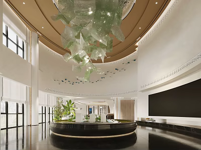 Bright Modern Luxury Sales Office Lobby With High Ceiling Art Glass Chandelier And Property 3d model