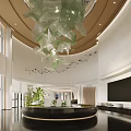 Bright Modern Luxury Sales Office Lobby With High Ceiling Art Glass Chandelier And Property