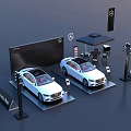 Mercedes Benz Car Exhibition Showroom With White Vehicles Display Stands Flags And Tent