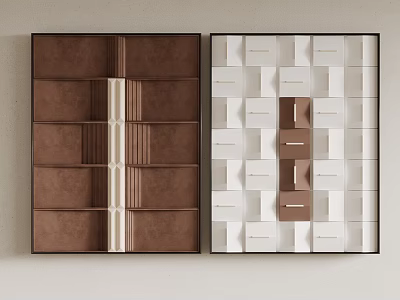 Modern Brown And White Decorative Wall Panels With Geometric Patterns Design 3d model