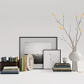 Elegant Decorative Ornament Set With Picture Frames Books Basket Vase Sculpture And Yellow Flower Branches