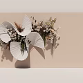Elegant White Petal Shaped Vases With Dried Flowers And Mixed Floral Arrangement