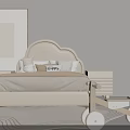 Cream Colored Double Bed With Cloud Shaped Headboard Happy Pillows And Wooden Toy Car