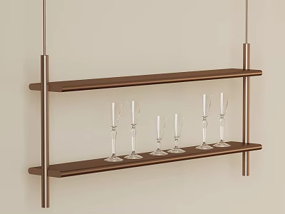 Hanging Wooden Shelf With Two Layers For Wine Glasses Storage 3d model
