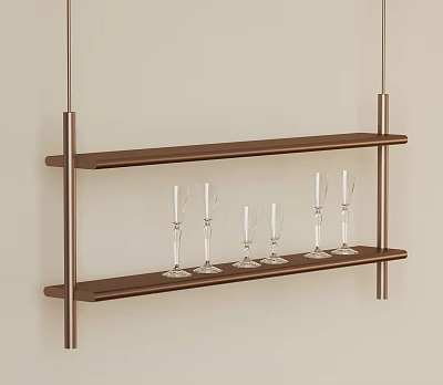 Hanging Wooden Shelf With Two Layers For Wine Glasses Storage 3d model