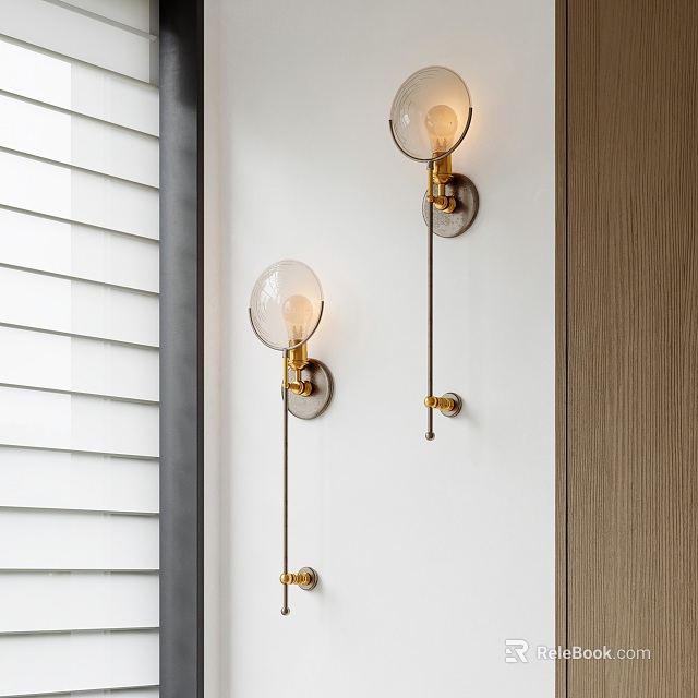 Modern Brass Wall Sconces With Glass Globe Shades Mounted On White Wall Decor 3d model 