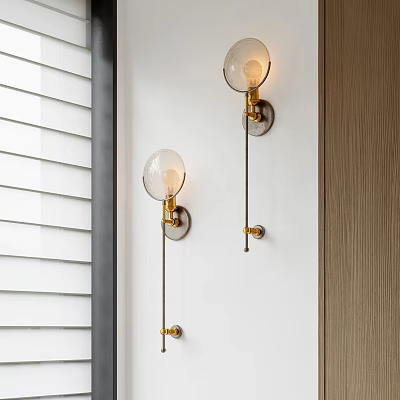 Modern Brass Wall Sconces With Glass Globe Shades Mounted On White Wall Decor 3d model