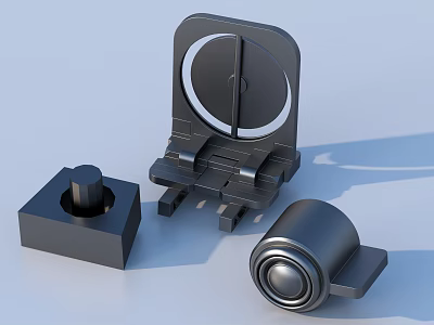 Black Mechanical Parts Including Circular Bracket Square Base And Spherical Component 3d model