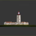 Scenic Landscape With Red Roof Buildings Lighthouse And Green Circular Grass Area