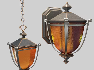 Vintage Style Wall Lamps With Metal Frame And Orange Glass Shade Details 3d model