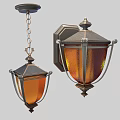 Vintage Style Wall Lamps With Metal Frame And Orange Glass Shade Details