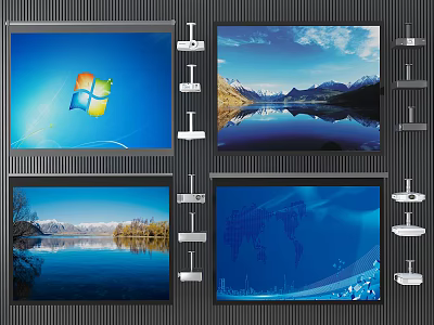 Projection Monitoring System With Four Display Screens And Mounting Brackets 3d model