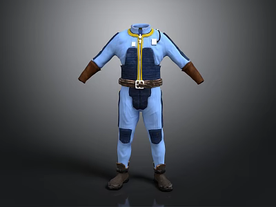 Blue Costume Design With Yellow Trim Brown Gloves Boots And Belt 3d model