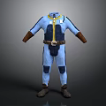 Blue Costume Design With Yellow Trim Brown Gloves Boots And Belt