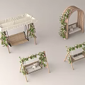 Outdoor Swing Chairs With Wooden Frames White Canopies And Green Vine Decorations