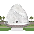 White Dome Building with Spiral Staircase Surrounded by Palm Trees and Front Entrance Steps