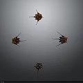 Red And Orange Spacecraft Satellites Floating In Cosmic Aerospace With Reflection Surface 3d model