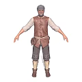 Medieval Human Character with Gray Hair Brown Vest White Shirt Dark Pants and Leather Boots