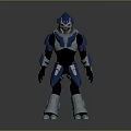 Blue And Silver Armored Robot Character With Helmet And Full Body Mechanical Armor