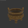 Traditional Ceramic Vessel With Three Legs Double Ears And Intricate Classical Carvings
