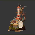 Pirate Ship Model With Skull Shaped Hull Tower Flags Colorful Sails And Decorative Details
