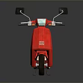 Red Scooter With Black Seat And Rearview Mirrors On Gray Background