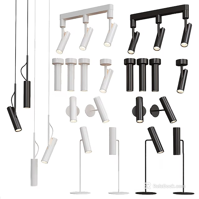 Modern Black And White Downlights And Spotlights In Various Styles For Home Decoration 3d model 