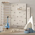 Fun Kids Playroom with Climbing Wall Teepee Tent Building Blocks and Stuffed Toy