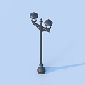 Double Head Outdoor Lamp With Black Pole Decorative Design Transparent Shade