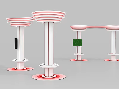 Modern Display Shelves With Circular Base White Pink Design And Digital Screen Panels 3d model