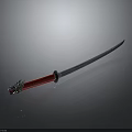Traditional Japanese Katana Weapon With Red Handle Silver Blade And Dragon Ornament