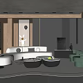 Modern Living Room Interior With Beige Sofa Black Coffee Tables Green Chairs And Wooden Accents
