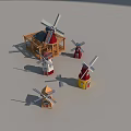Colorful Wooden Garden Ornaments With Windmills And Small Houses In Various Styles