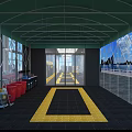 4S Auto Service Shop Interior With Black Yellow Floor Tools Display Area City View