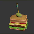 Tasty Layered Sandwich With Fresh Lettuce Tomato And Olive On Toothpick