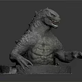 Detailed Godzilla Statue Sculpture With Open Mouth Claws Muscular Torso And Base Stand