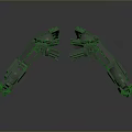Two Red Character Inspired Mechanical Arms With Symmetrical Creature Claws And Reflective Surface Design